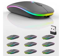 Confezione da 10 mouse wireless Bluetooth, a LED, doppia modalità, ricaricabile, silenzioso, sottile, portatile, (BT5.2 + ricevitore USB), doppia modalità, per laptop, computer desktop, tablet,