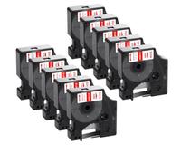 Confezione da 10 nastri per etichette da 12 mm D1 nero su trasparente compatibile con stampante per etichette 45010 ConmTen 45010 300 350(Red on White)