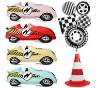 Confezione da 10 palloncini colorati Fast Speedy retrò per ruota auto da corsa a scacchi per baby shower compleanno festa di Natale decorazioni forniture