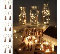 Confezione da 10 Pezzi Per Bottiglie Con Tappo in Sughero Bianco Caldo, Lampada da Bottiglia di Vino Impermeabile Fata in Filo di Rame Mini 2M 20LED, Fai da te, Feste, Prati, Festival (Bianco Caldo)
