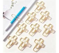 Confezione da 10 portapenne a forma di croce - 7,1 cm Jumbo Cross Paper Clips Pen Holdes Gold - Elegante e basato sulla fede penna clip per studio biblico, riviste, pianificatori e forniture per
