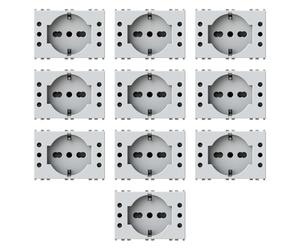 Confezione da 10 prese 503 schuko bivalente e 2 prese 10A, Moduli Bianchi, Compatibile Con Vimar Plana, antenna, ethernet, TV, antenna, USB, schuko, Per Placche originali e compatibili