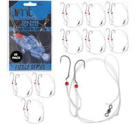 Confezione da 10 rig da pesca per spigola per acqua salata - Uncle Mo, attrezzatura da pesca Hi/Lo Fierce Serie 3/0, legata a mano 27,2 kg Heavy Duty, Croaker, Fluke & Porgy Rigs, 36,3 kg girevole