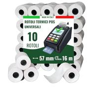 Confezione da 10 Rotoli di Carta Termica POS 57x16mt - Rotoli POS di alta qualità compatibili con tutti i dispositivi 57x35x12 - Rotolini carta POS BPA free