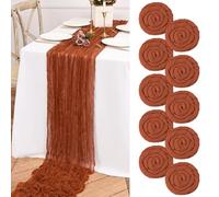 Confezione da 10 runner da tavola in garza in terracotta, 35 x 70 cm, stile bohémien, per feste di compleanno, festival, decorazioni per matrimoni