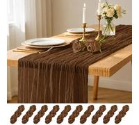 Confezione da 10 runner da tavola marrone, 43,2 x 274,3 cm, in garza trasparente, stile rustico, bohémien, per formaggi, per feste nuziali, baby shower, compleanni, decorazioni primaverili