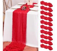 Confezione da 10 runner da tavola rosso, 3 m di lunghezza, runner da tavola boho, garza per feste di compleanno, festival, decorazioni per matrimoni (rosso)