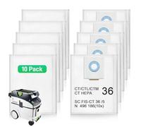 Confezione da 10 sacchetti filtro per aspiratori Festool CT 36/CTM 36 E/CTL 36 E CLEANTEC, sacchetti per aspirapolvere per Festool SC FIS-CT 36/5, usa e getta e di grande capacità