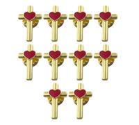 Confezione da 10 spille smaltate a forma di cuore a forma di croce, unisex, accessori per abbigliamento per celebrazioni, eventi, regalo personalizzato, Misura unica, come descritto