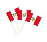 Confezione da 100 bandierine per stuzzicadenti con bandiera del Perù, stuzzicadenti per cocktail, mini stick per cupcake, decorazioni per feste, celebrazioni, cocktail, cibo, bar, torte (Perù)