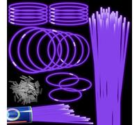 Confezione da 100 bastoncini luminosi viola da 55,9 cm, extra lunghi, si illuminano al buio per feste, braccialetti e collane ultra luminosi, per Halloween, caramelle, mardi gras, feste al neon e