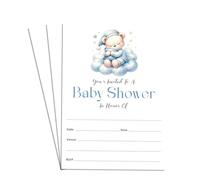 Confezione da 100 biglietti d'invito per baby shower, motivo: orsetto in nuvola, su un lato, neutro, 12,7 x 17,8 cm