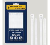 Confezione da 100 fascette riutilizzabili in plastica spessa, 200 mm, bianche, resistenti, grandi, in nylon resistente, rilasciabili (bianco, 200 x 3,6 mm)
