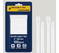 Confezione da 100 fascette riutilizzabili in plastica spessa e resistente, bianche, resistenti, in nylon, grandi, staccabili, 300 mm (bianco, 300 x 8 mm)