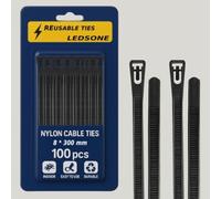 Confezione da 100 fascette riutilizzabili nere in nylon resistente, 300 mm, grandi, staccabili, in plastica spessa (nero, 300 x 8 mm)