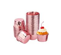 Confezione da 100 mini pirottini da 125 ml, usa e getta, per dessert, budini, muffin, per panetteria, matrimoni, feste di compleanno (oro rosa)