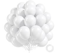 Confezione da 100 palloncini bianchi, 30,5 cm in lattice bianco di qualità per baby shower, compleanno, festa di matrimonio, decorazione (con nastro bianco)