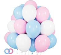 Confezione da 100 palloncini rosa e blu, 30,5 cm, rosa pastello, blu, bianchi, per feste, con nastro da 19,8 m, per rivelare il sesso, baby shower, compleanno, addio al nubilato, matrimoni,
