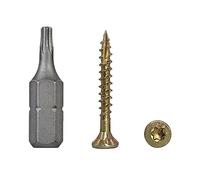 Confezione da 100 pezzi in acciaio zincato 3,0 x 25 mm giallo viti per legno, testa Torx, tipo 17, testa svasata, filettatura parziale, viti truciolari (100, 3,0 x 25 mm)