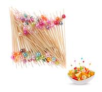 Confezione da 100 picchetti di bambù misti in 10 colori, adatti per cibi e bevande, cocktail pick, panini, frutti e altri alimenti per feste, stuzzicadenti in legno
