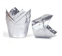 Confezione da 100 pirottini dorati per cupcake, in alluminio, pirottini per muffin, grandi pirottini per cupcake, carta oleata, per cucina, panetteria, feste (argento)