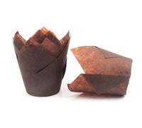 Confezione da 100 pirottini grandi per cupcake a forma di tulipano, in carta pergamena naturale, per pasticceria, feste, matrimoni e cucina (marrone)