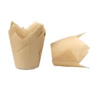 Confezione da 100 pirottini grandi per cupcake a forma di tulipano, in carta pergamena naturale, per pasticceria, feste, matrimoni e cucina (colore naturale)