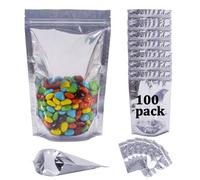 Confezione da 100 sacchetti in Mylar per la conservazione degli alimenti, richiudibili, in alluminio, trasparenti, con finestra frontale, 20 x 30 cm, riutilizzabili, con chiusura a cerniera, sacchetti