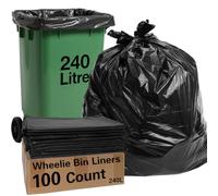 Confezione da 100 sacchi per la spazzatura con ruote, capacità 240 l, sacchetti per rifiuti da giardino e per esterni, larghezza 119 cm x lunghezza 140 cm, colore nero resistente
