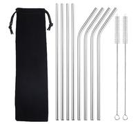 Confezione da 11 cannucce riutilizzabili in acciaio inox, lunghe cannucce in metallo, con spazzola per la pulizia, lavabili, adatte per succhi e bevande