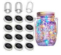 Confezione da 12 30 luci a LED a energia solare, impermeabili per barattoli, lucciole, luci con ganci, coperchio per muratore, cortile, giardino, decorazione per matrimoni (4 colori)