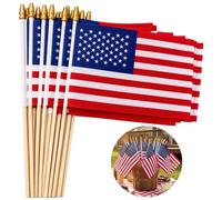 Confezione da 12 bandiere americane da 20 x 30 cm su bastone, bandiere statunitensi palmari medie con asta in legno da 39,9 cm e punta di lancia di sicurezza dorata, bandiere statunitensi per il 4