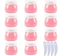 Confezione da 12 barattoli vuoti in plastica rosa da 10 ml per cosmetici, balsamo per labbra, lozioni, creme per il viso, bottiglia da viaggio + 4 spatole (Roze)