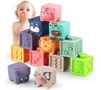Confezione da 12 blocchi da costruzione per bambini, cubi impilabili, giocattolo per lo sviluppo delle capacità motorie, anello da dentizion