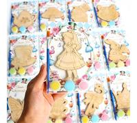 Confezione da 12 bomboniere Alice per bambini, confezionate singolarmente, kit di magneti in legno con biglietto di ringraziamento, articoli per feste di compleanno per ragazze
