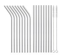 Confezione da 12 cannucce riutilizzabili in acciaio inox, 6 dritte + 6 piegate cannucce in metallo ecologiche da 21,6 cm, adatte per tazze da 567 g, compatibili con Stanley Cup, include 2 spazzole per