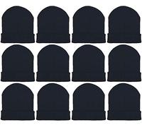 Confezione da 12 Cappelli Invernali per Uomo e Donna, Caldi e accoglienti, Lavorati a Maglia, con Risvolto a Teschio, all'Ingrosso, Confezione da 12 Nero, Taglia Unica