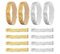 Confezione da 12 cerchietti con paillettes, color argento e oro, con glitter, regolabili, elastici per capelli per ragazze e donne, alla moda, per feste di ballo