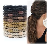 Confezione da 12 elastici per capelli intrecciati per coda di cavallo, elastam, senza metallo, per donne e ragazze, elastici per capelli in tessuto testurizzato, non tirano e non danneggiano i capelli