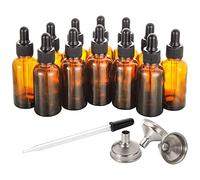 Confezione da 12 flaconi contagocce in vetro da 60 ml con pipetta contagocce, 3 imbuti in acciaio inossidabile e 1 pipetta lunga in vetro contagocce - Flaconi per tintura di oli essenziali e liquidi