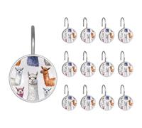 Confezione da 12 ganci decorativi per tenda da doccia per bagno, anelli decorativi in acciaio inox, ganci per aste da doccia, tende - grazioso motivo acquerello lama alpaca
