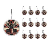 Confezione da 12 ganci decorativi per tenda da doccia per bagno, anelli decorativi in acciaio inox, ganci per aste da doccia, tende - Racer con bandiere a scacchi e ali, motivo vintage