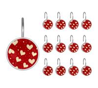 Confezione da 12 ganci decorativi per tenda da doccia per bagno, anelli decorativi in acciaio inox, ganci per aste da doccia, tende - San Valentino crema cuori sfondo rosso