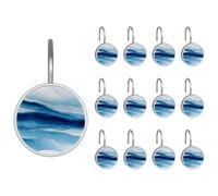 Confezione da 12 ganci per tenda da doccia, blu e bianco, motivo: fiume congelato sotto il ghiaccio, resistenti, antiruggine, per bagno, asta da doccia, tende per finestre
