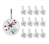 Confezione da 12 ganci per tenda da doccia, libellula che sbattono le ali sulla superficie dell'acqua, resistenti e antiruggine, per bagno, asta da doccia, tende da finestra