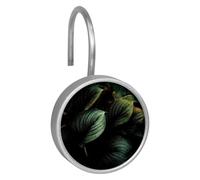 Confezione da 12 ganci per tenda da doccia tropicali con foglie verdi nere e verdi (3), ganci resistenti per fodera, anelli da doccia per tenda e asta da doccia da bagno