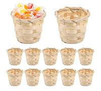 Confezione da 12 mini cestini in vimini, piccoli contenitori rotondi in legno per l'organizzazione della scrivania, cesti artigianali per decorazioni, 3 × 3 × 2,4