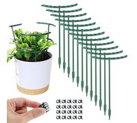 Confezione da 12 paletti di supporto per piante, semicircolari con 20 clip, gabbia in plastica per piante piccole, fiori, ortaggi, piante a foglia da interno (verde, dimensioni: 24 x 14 cm)
