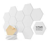 Confezione da 12 pannelli acustici fonoassorbenti, autoadesivi, esagonali, ad alta densità, pannelli fonoassorbenti, decorazione da parete per camera da letto, casa, studio, ufficio (bianco)