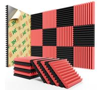 Confezione da 12 pannelli fonoassorbenti in schiuma per pareti, autoadesivi, ad alta densità, a recupero rapido, 30,5 x 30,5 x 2,5 cm, nero e rosso